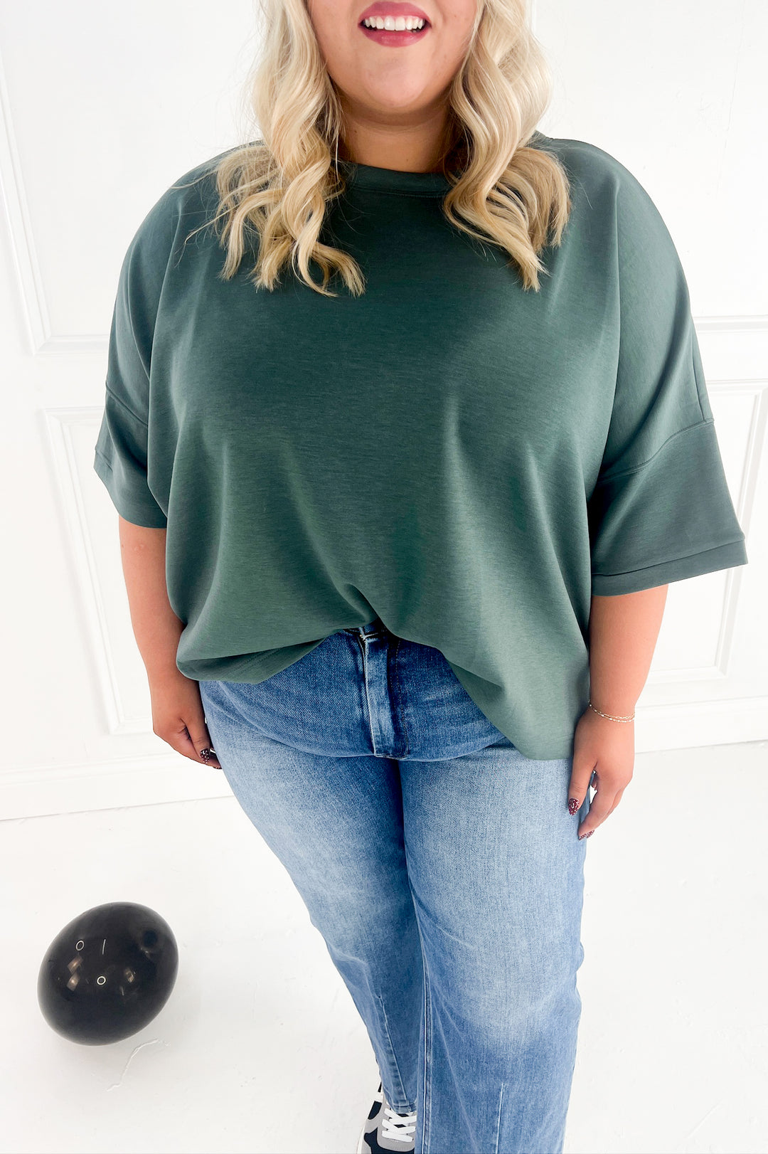 Scuba Round Neck Side Slit Curvy Pullover