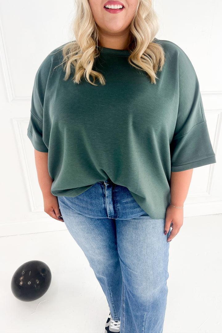 Scuba Round Neck Side Slit Curvy Pullover