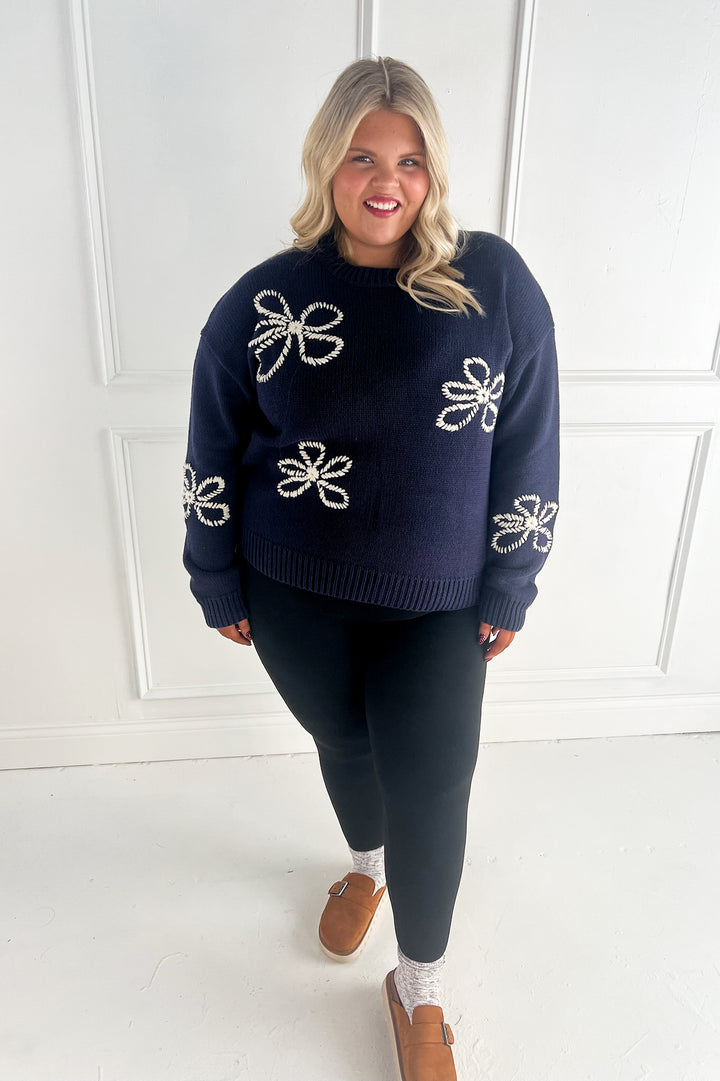 Flower Stitch Embroidered Curvy Sweater