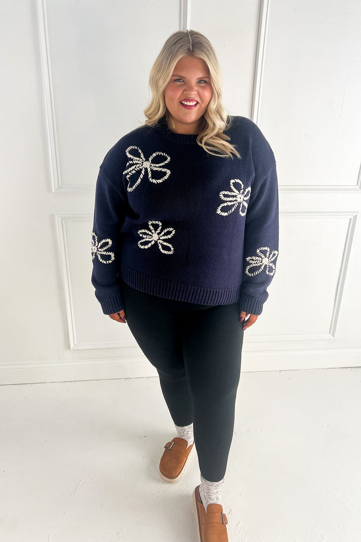 Flower Stitch Embroidered Curvy Sweater