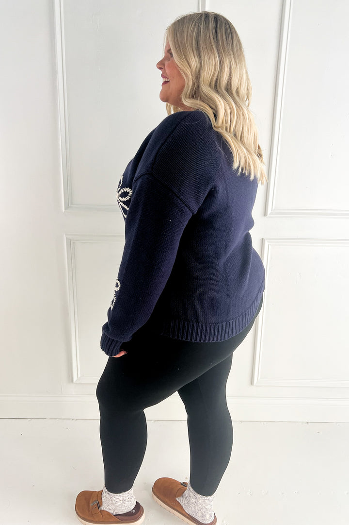 Flower Stitch Embroidered Curvy Sweater