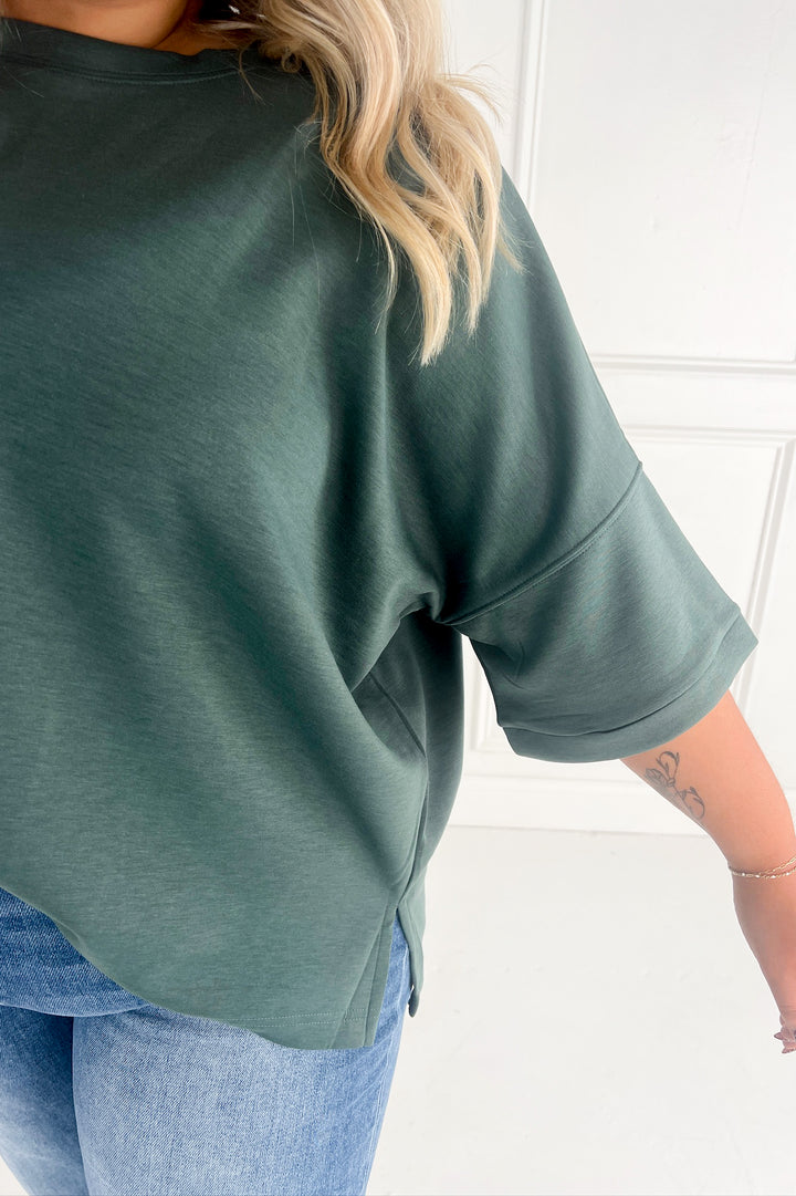 Scuba Round Neck Side Slit Curvy Pullover