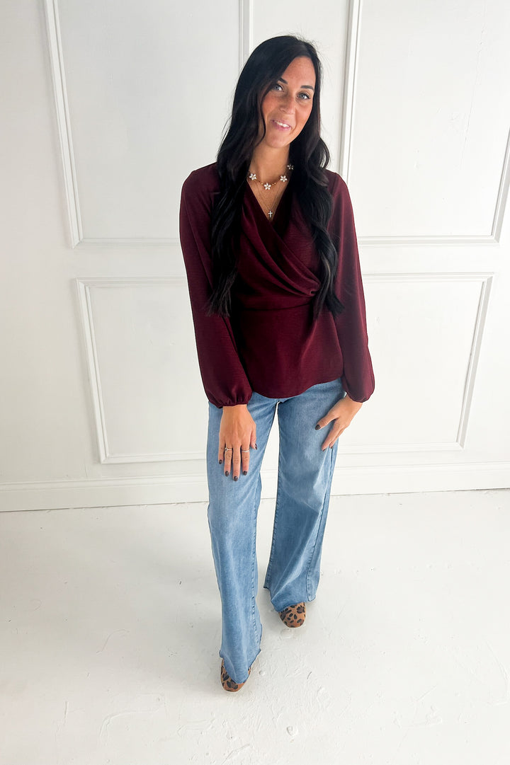 Surplice Long Sleeve Blouse