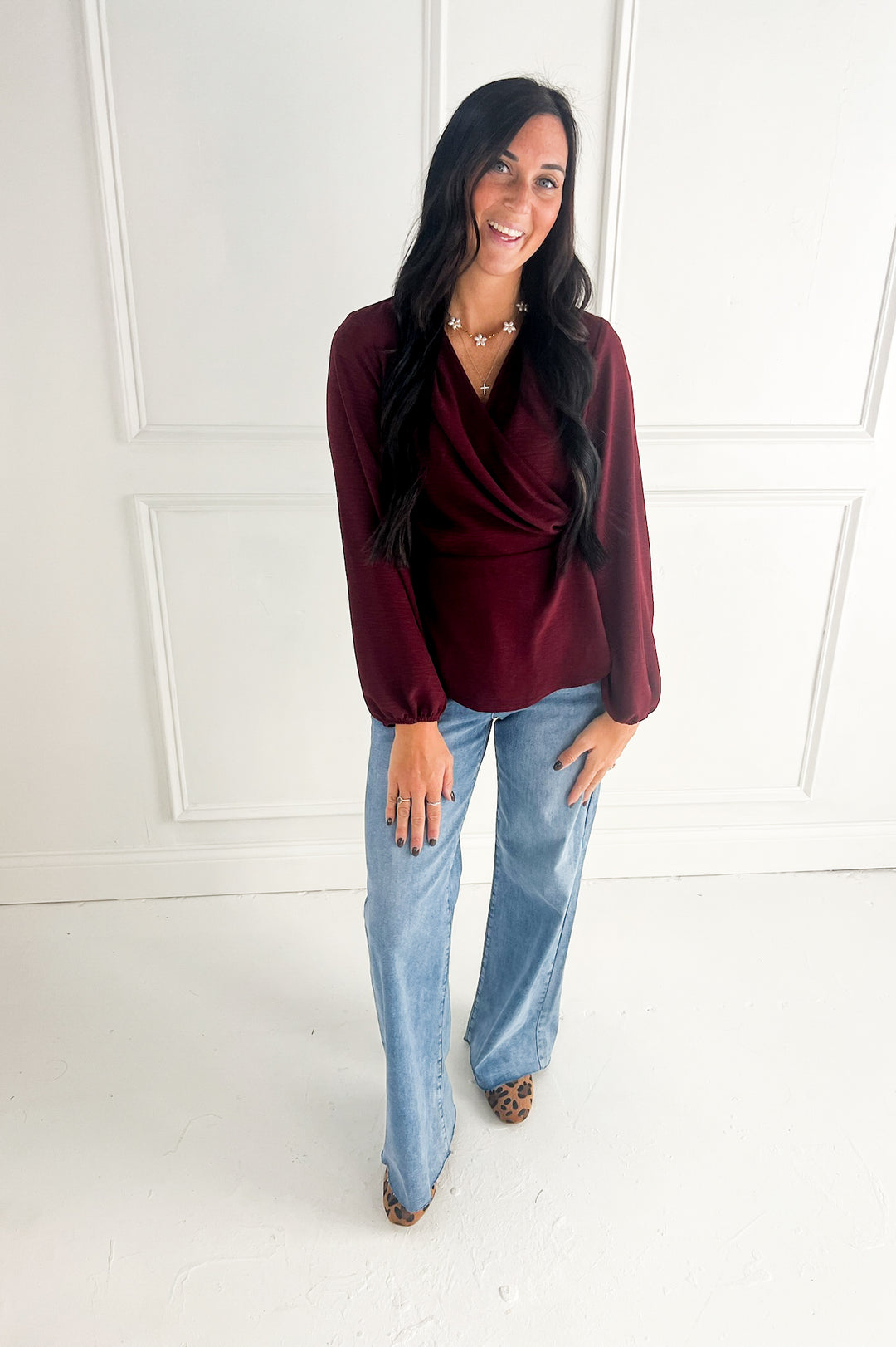 Surplice Long Sleeve Blouse