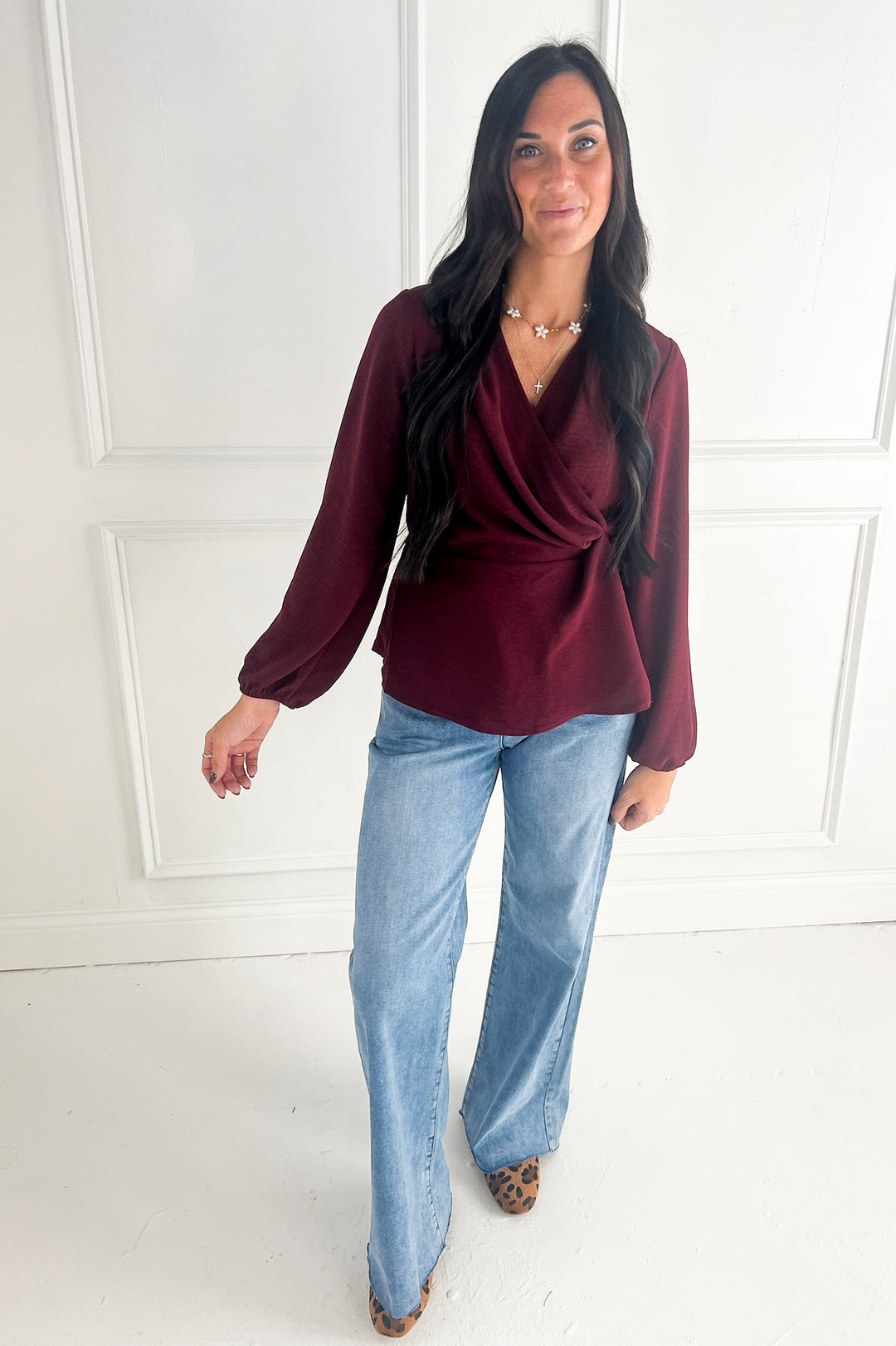 Surplice Long Sleeve Blouse