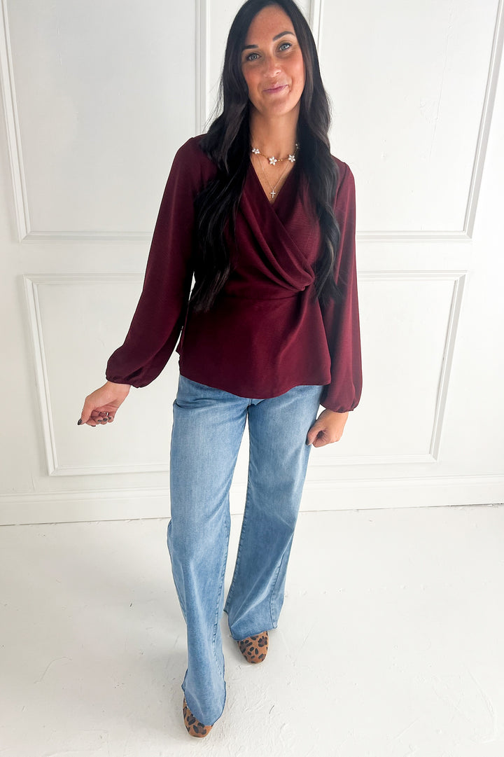 Surplice Long Sleeve Blouse