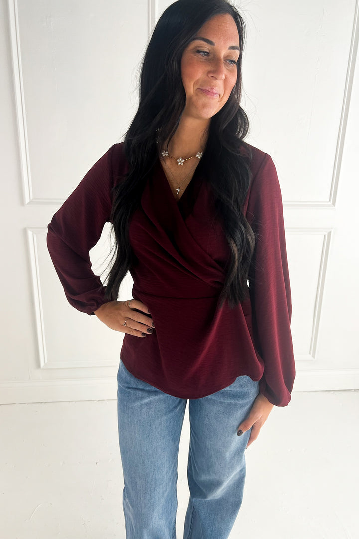Surplice Long Sleeve Blouse
