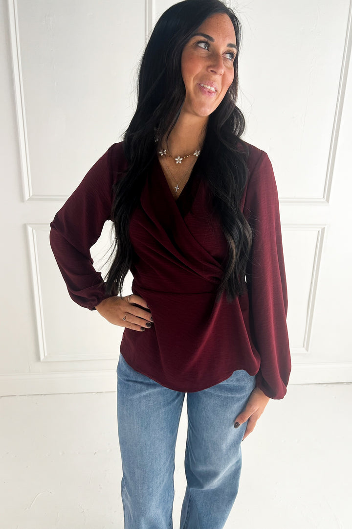 Surplice Long Sleeve Blouse