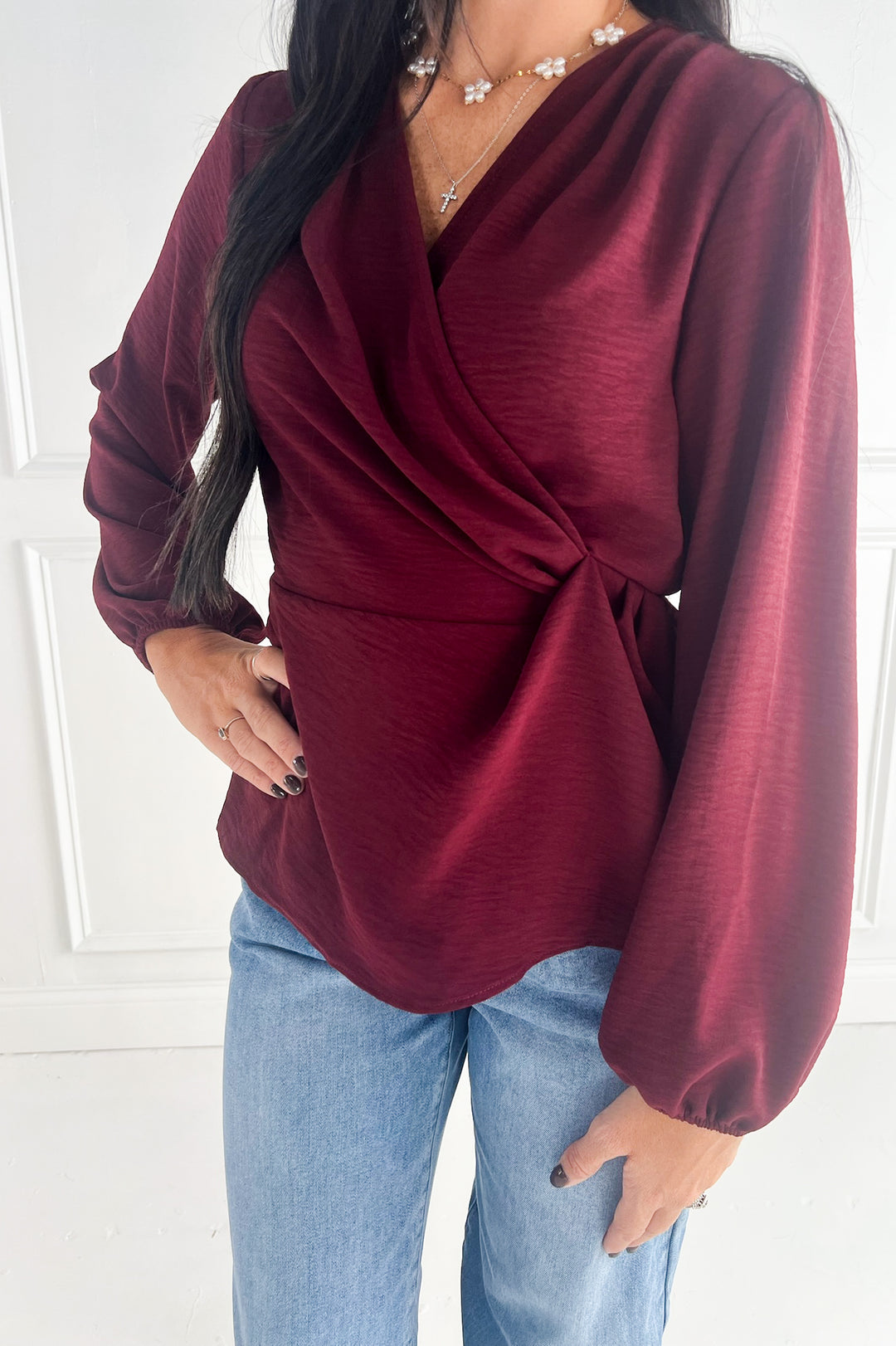 Surplice Long Sleeve Blouse