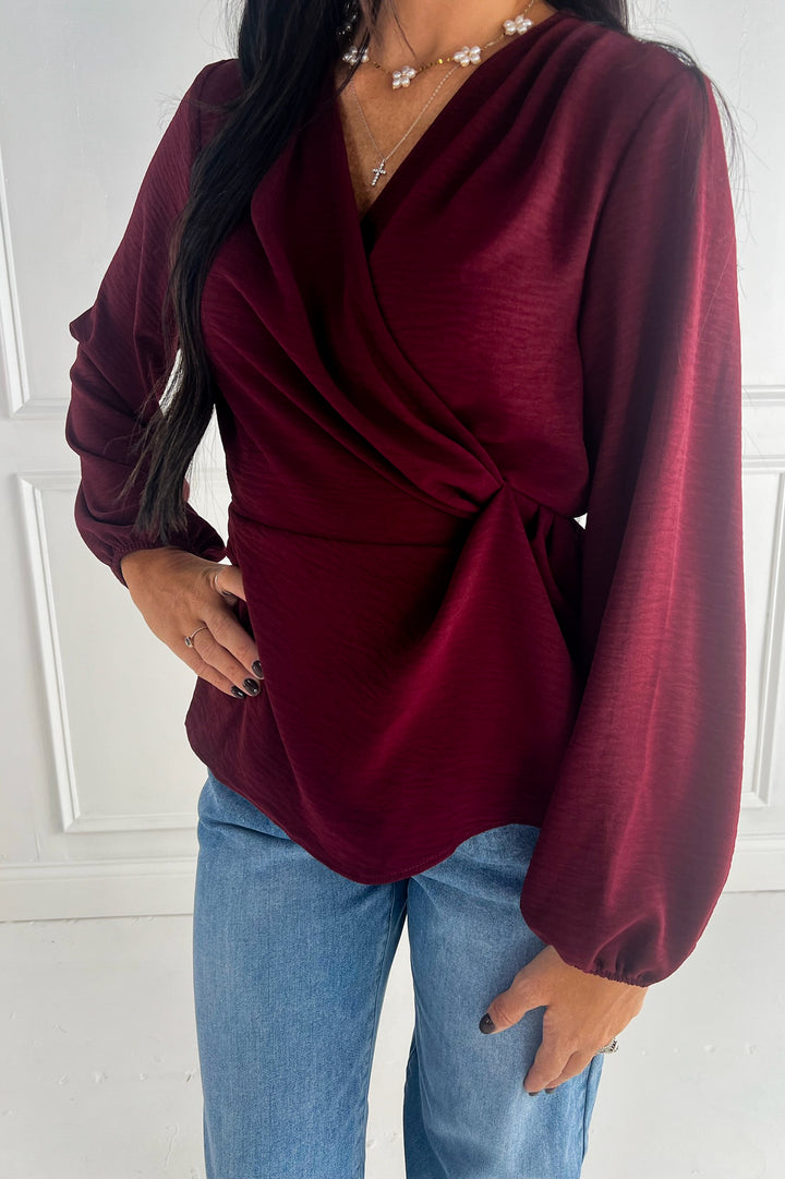 Surplice Long Sleeve Blouse