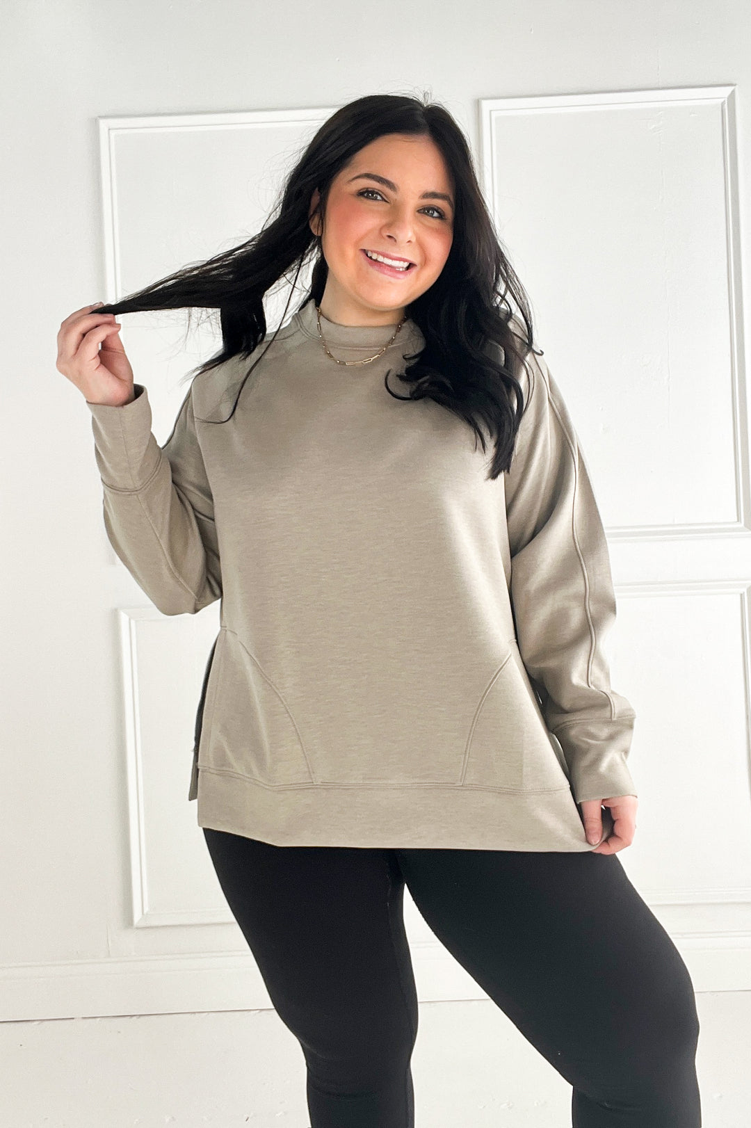 Scuba Round Neck Side Slit Pullover