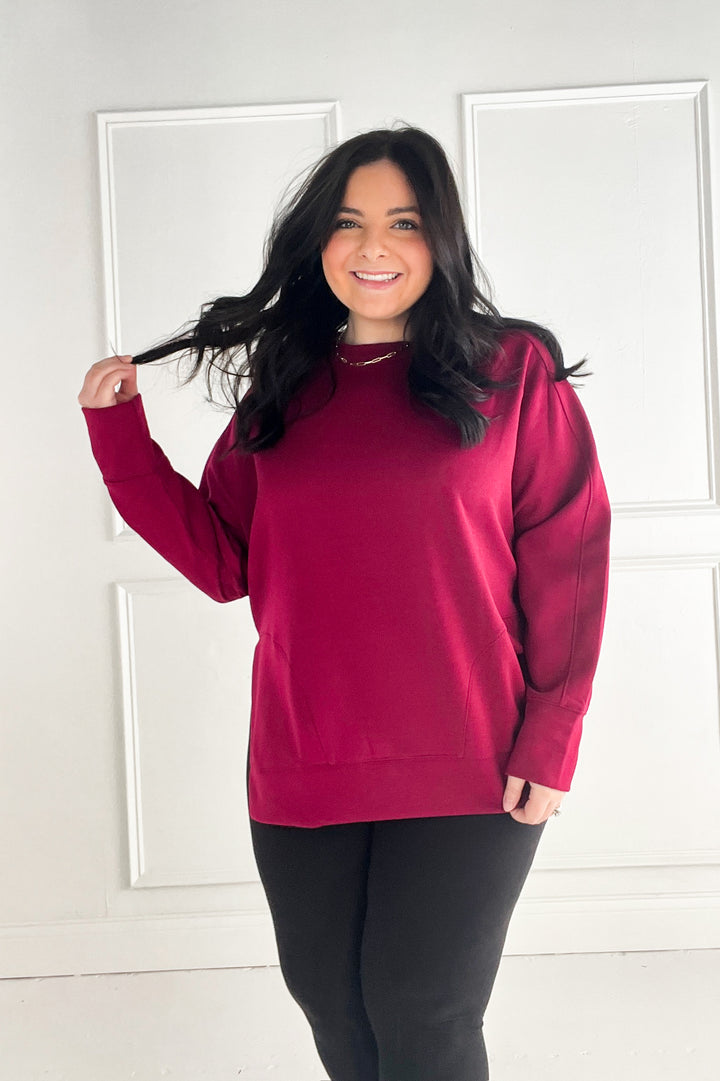 Scuba Round Neck Side Slit Pullover