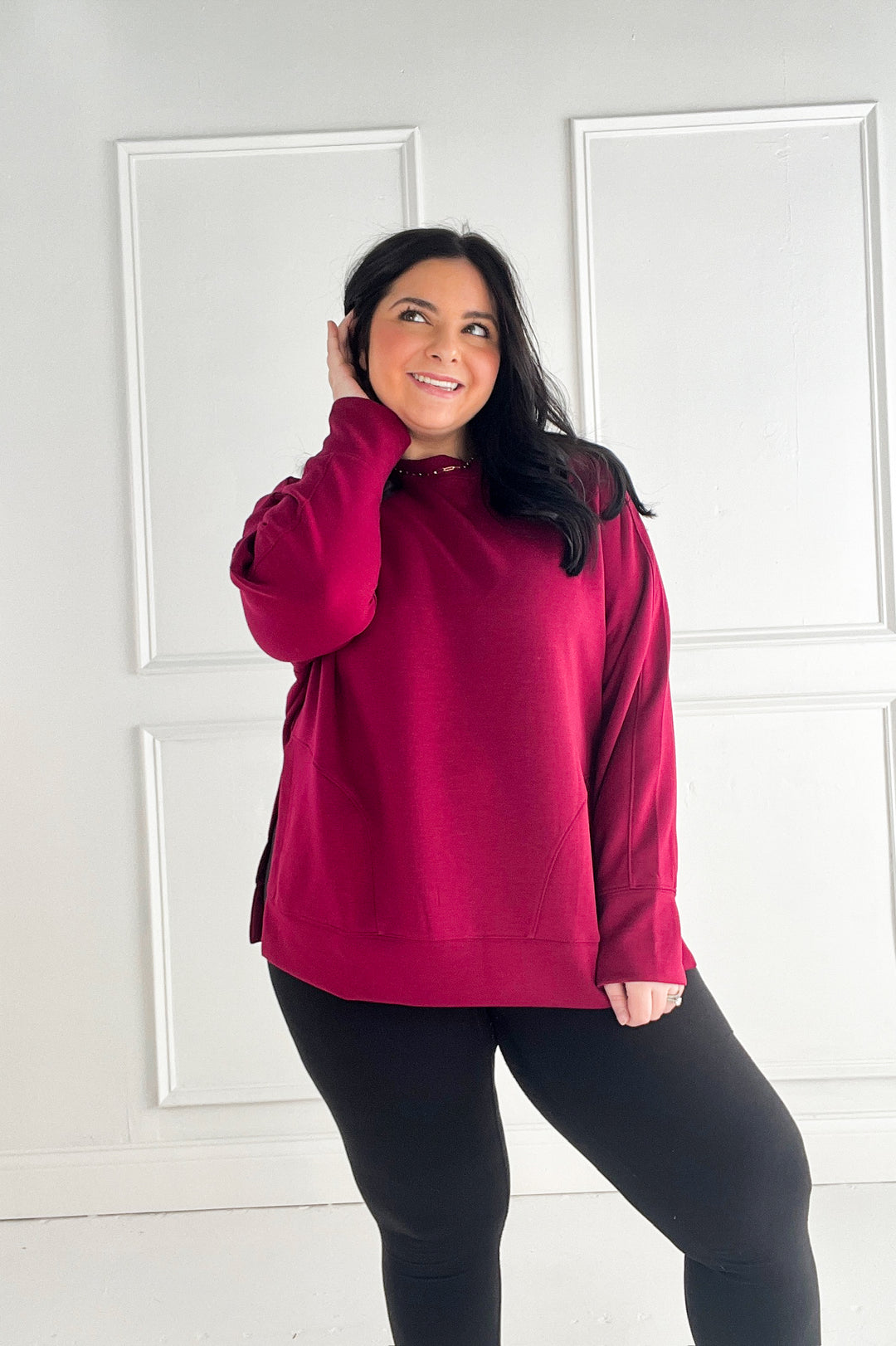 Scuba Round Neck Side Slit Pullover