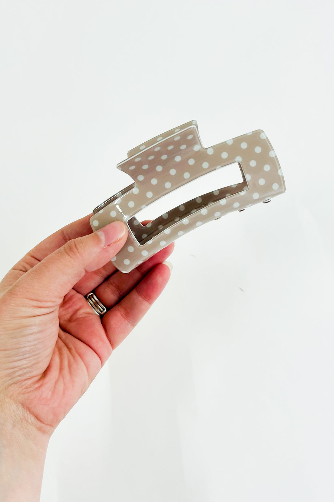 Rectangle Polka Dot Hair Clip Beige