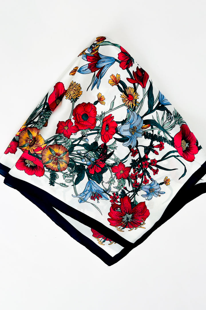 Off White Large Floral Print Scarf