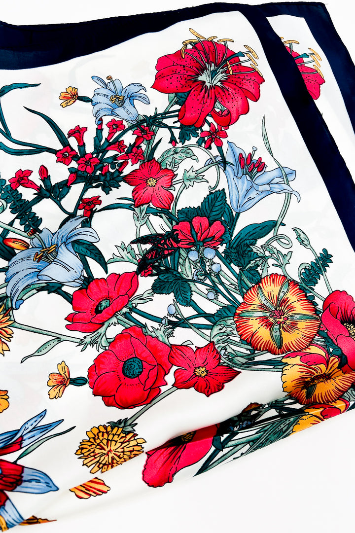 Off White Large Floral Print Scarf