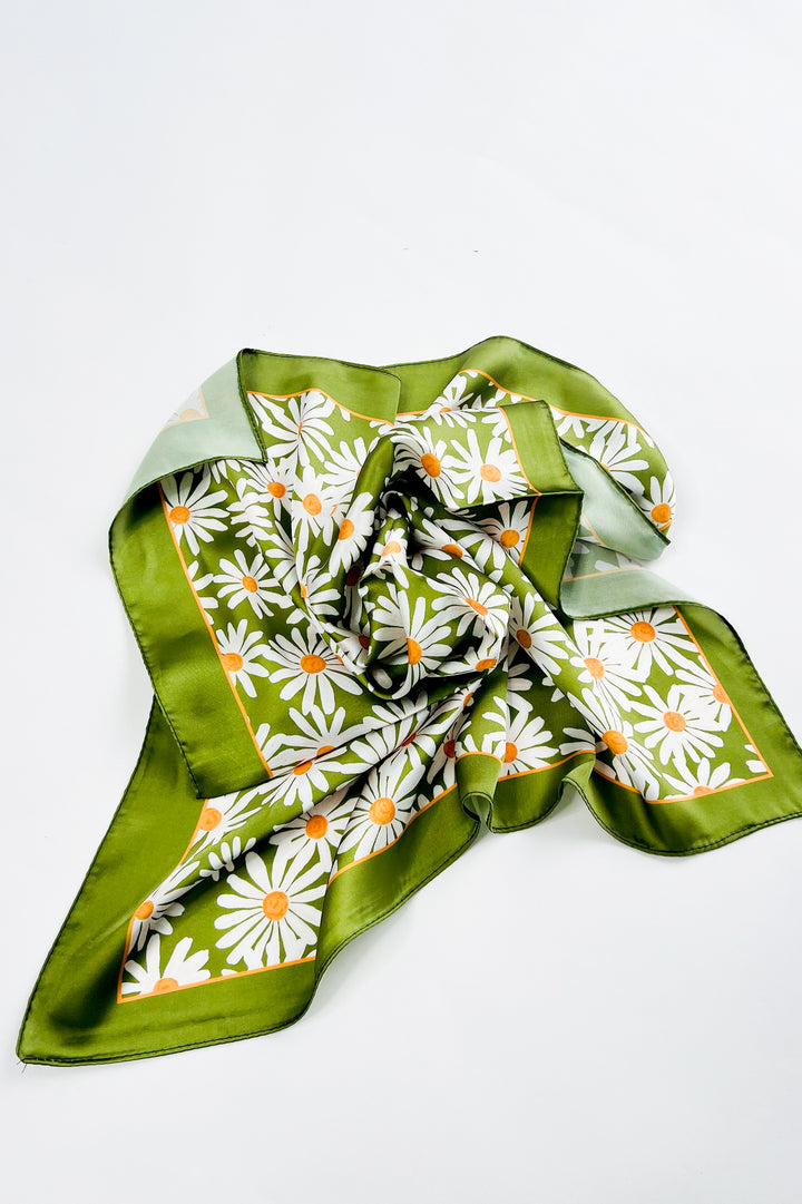 Green Floral Silk Scarf