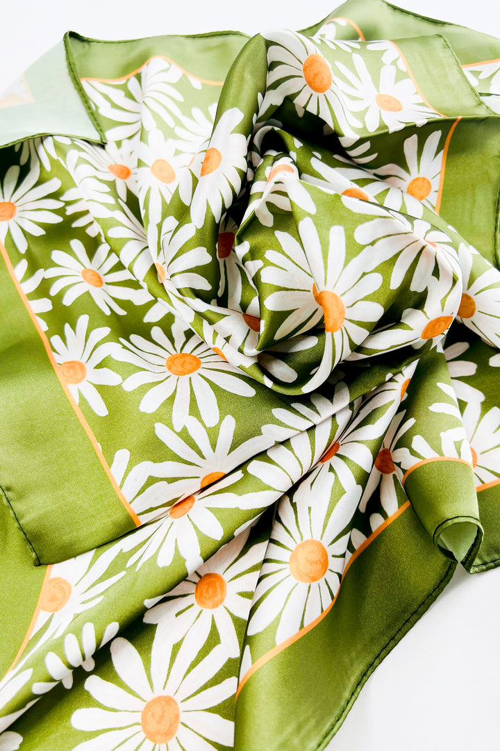Green Floral Silk Scarf