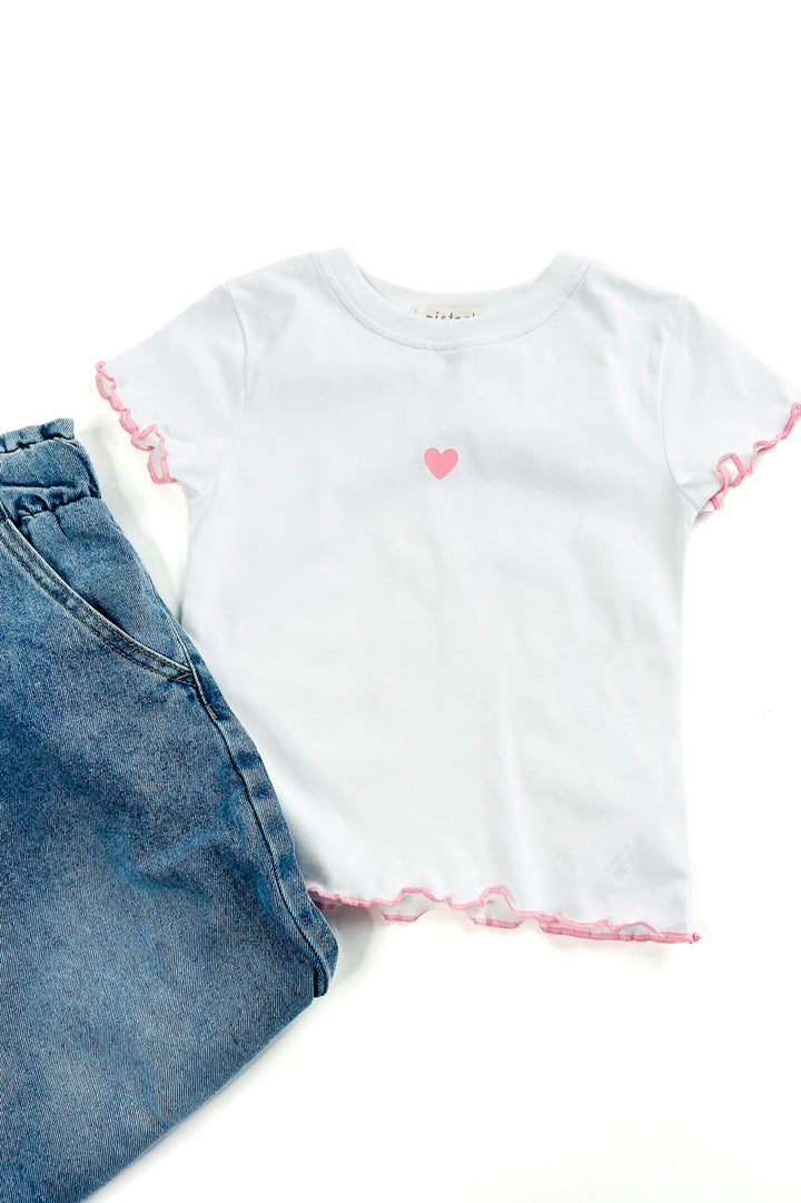 Girl's Pink Contrast Lettuce Edge Graphic
