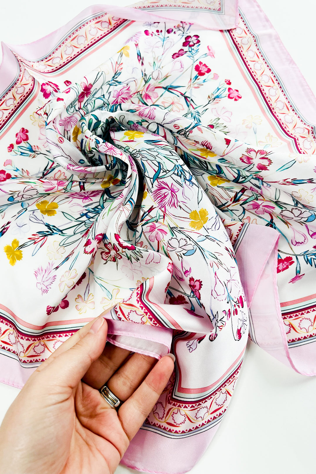 Pink Floral Silk Scarf
