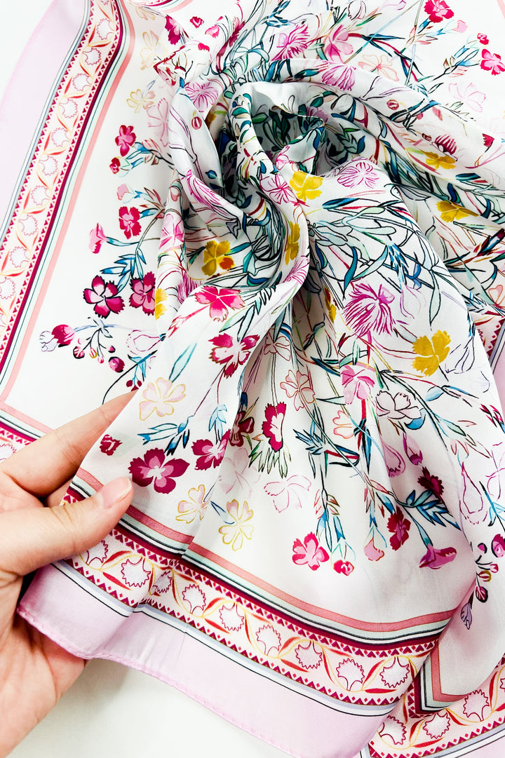 Pink Floral Silk Scarf