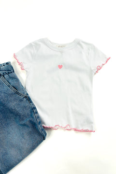Girl's Pink Contrast Lettuce Edge Graphic
