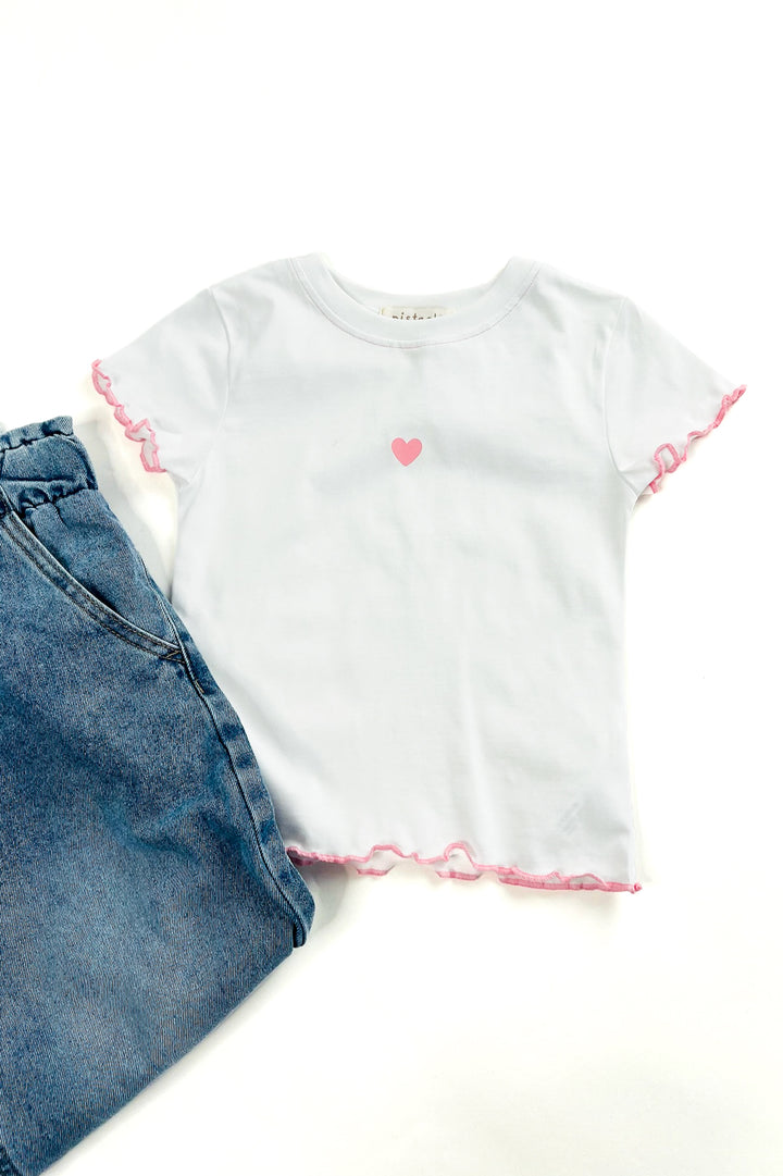 Girl's Pink Contrast Lettuce Edge Graphic