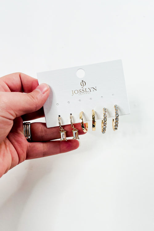 Crystal Accented Gold Hoop Earring Set