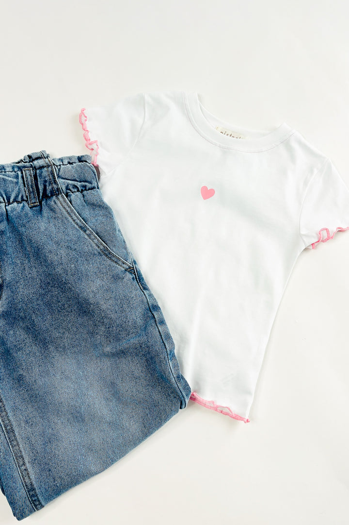 Girl's Pink Contrast Lettuce Edge Graphic