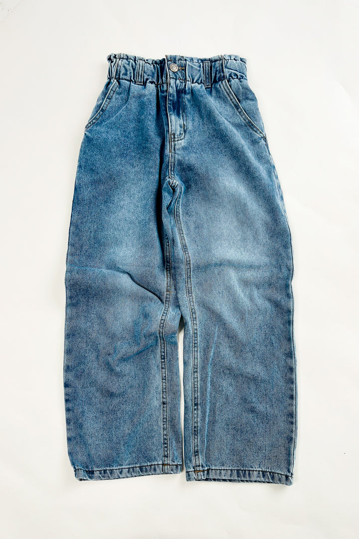 Girl's High Waisted Baggy Wide Leg Jeans