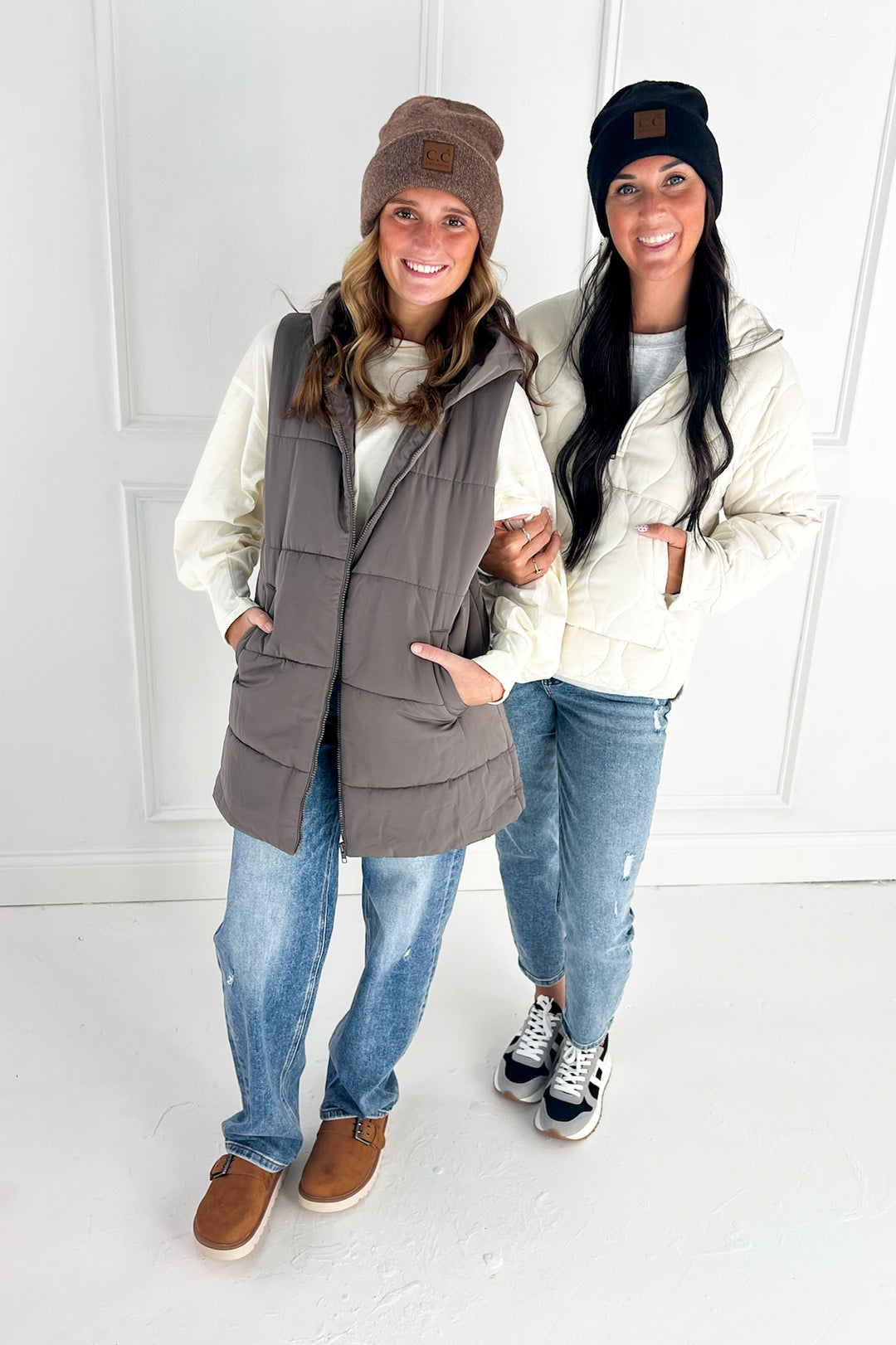 Zip Front Solid Hooded Duster Puffer Vest