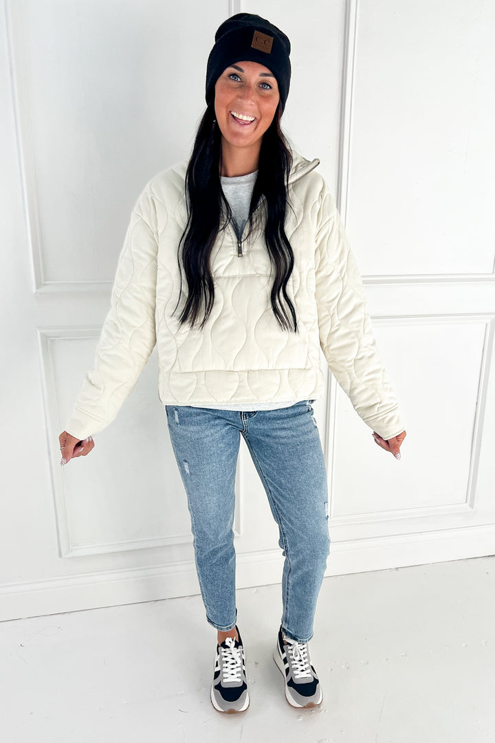 Quilted Half Zip High Neck Pullover