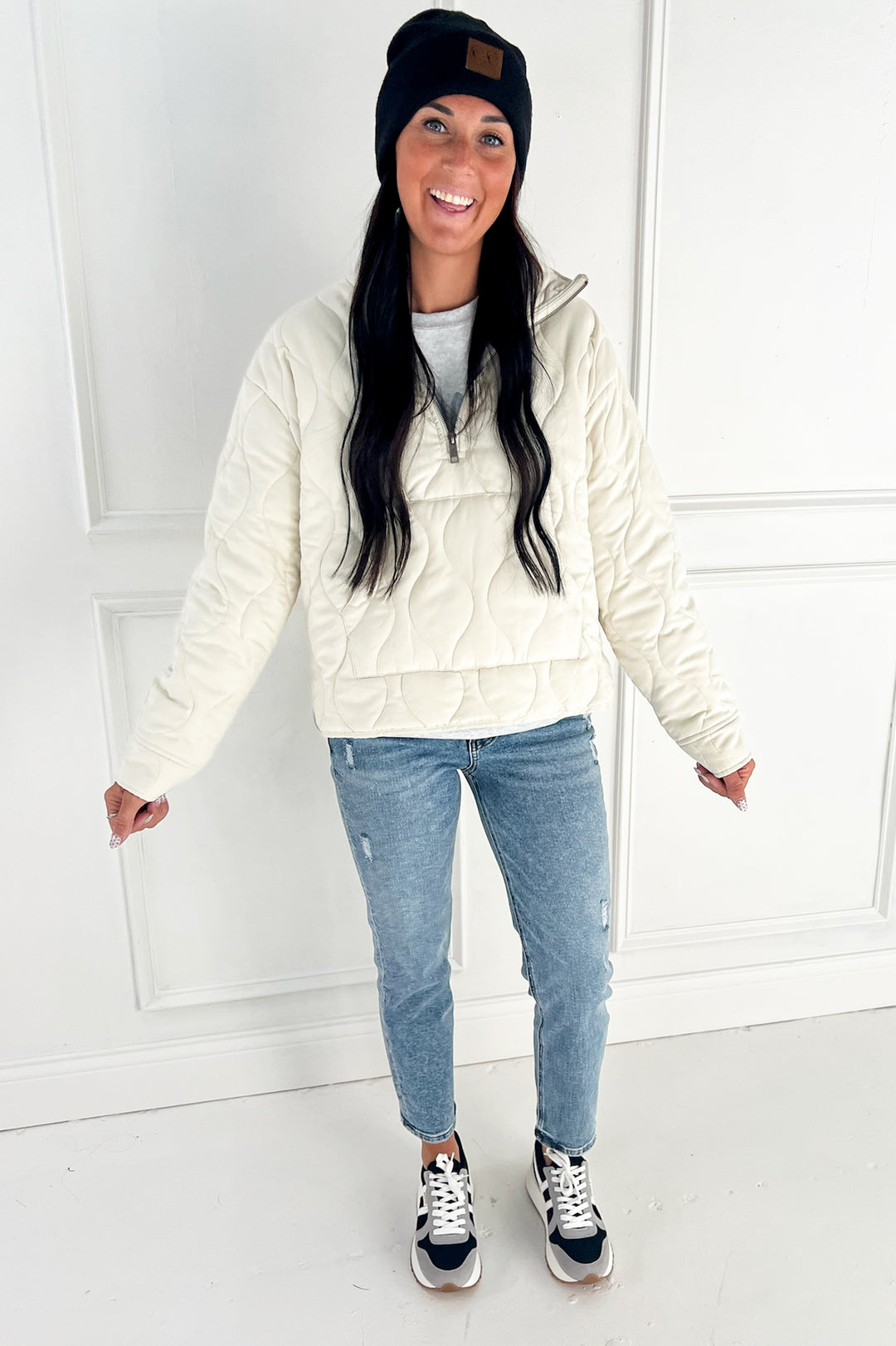 Quilted Half Zip High Neck Pullover