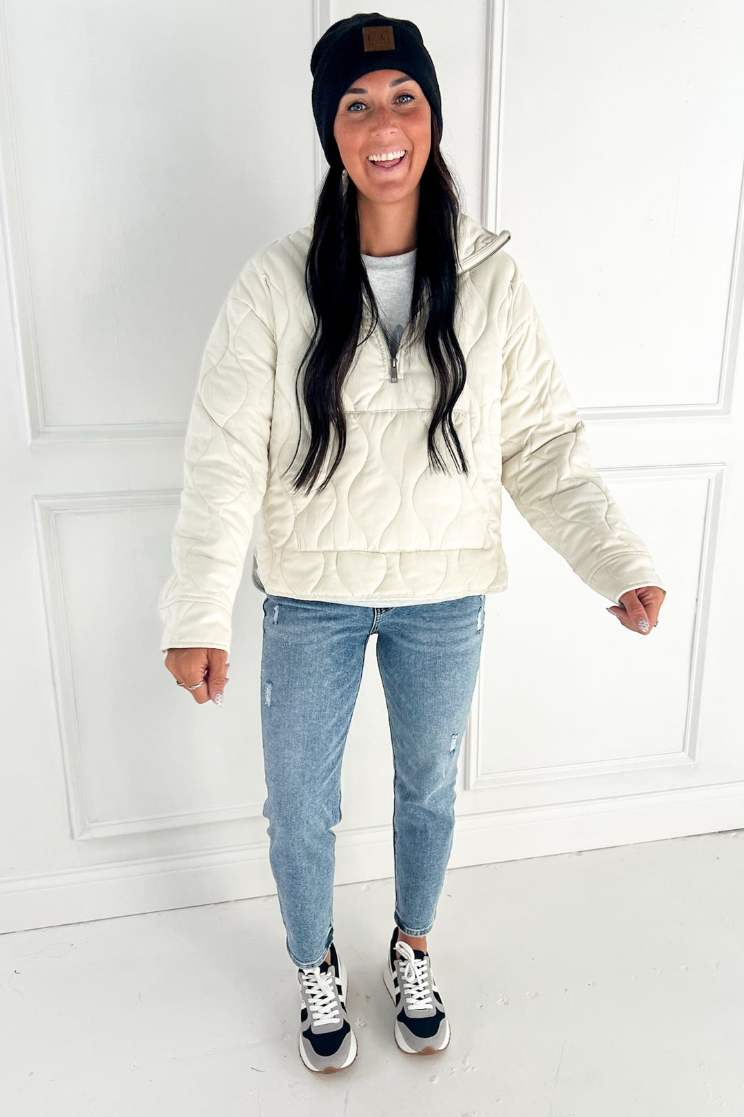 Quilted Half Zip High Neck Pullover