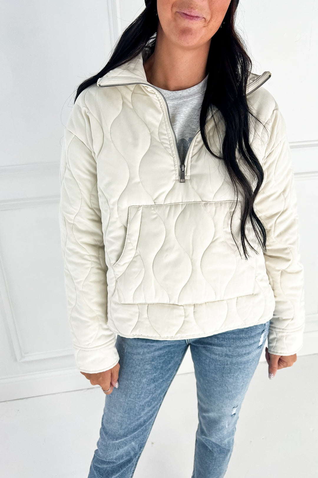 Quilted Half Zip High Neck Pullover