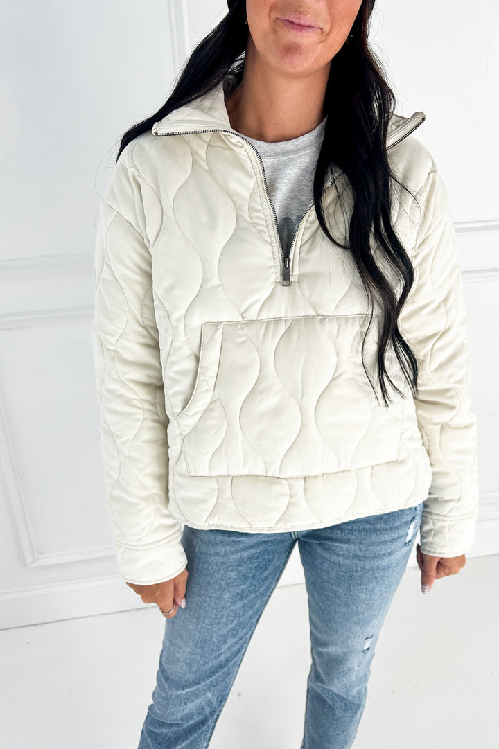 Quilted Half Zip High Neck Pullover
