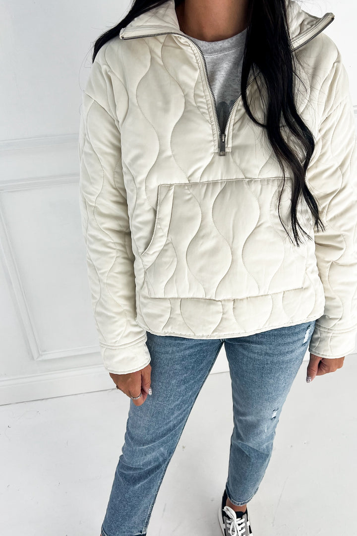 Quilted Half Zip High Neck Pullover