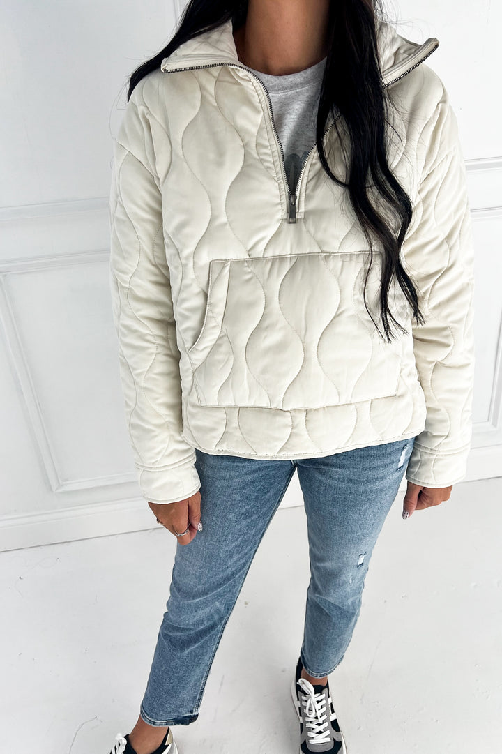Quilted Half Zip High Neck Pullover
