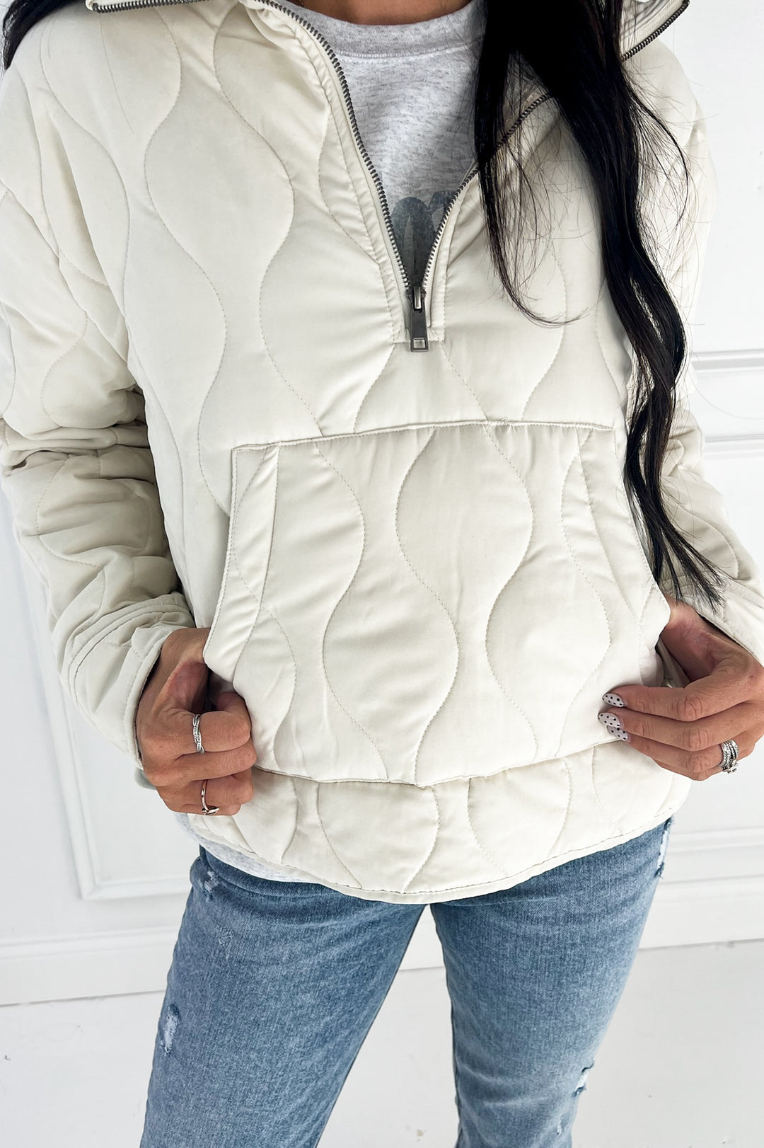 Quilted Half Zip High Neck Pullover