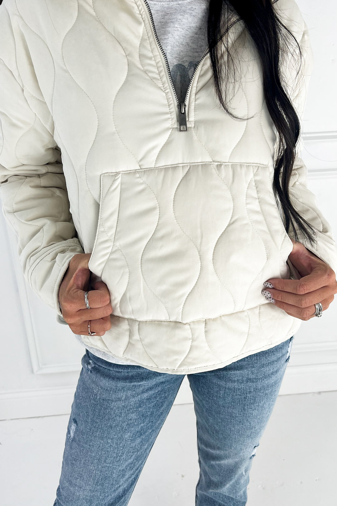 Quilted Half Zip High Neck Pullover