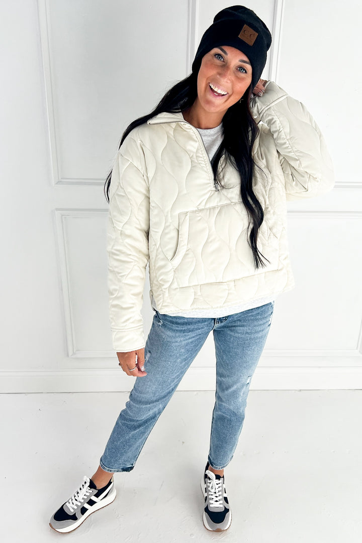 Quilted Half Zip High Neck Pullover