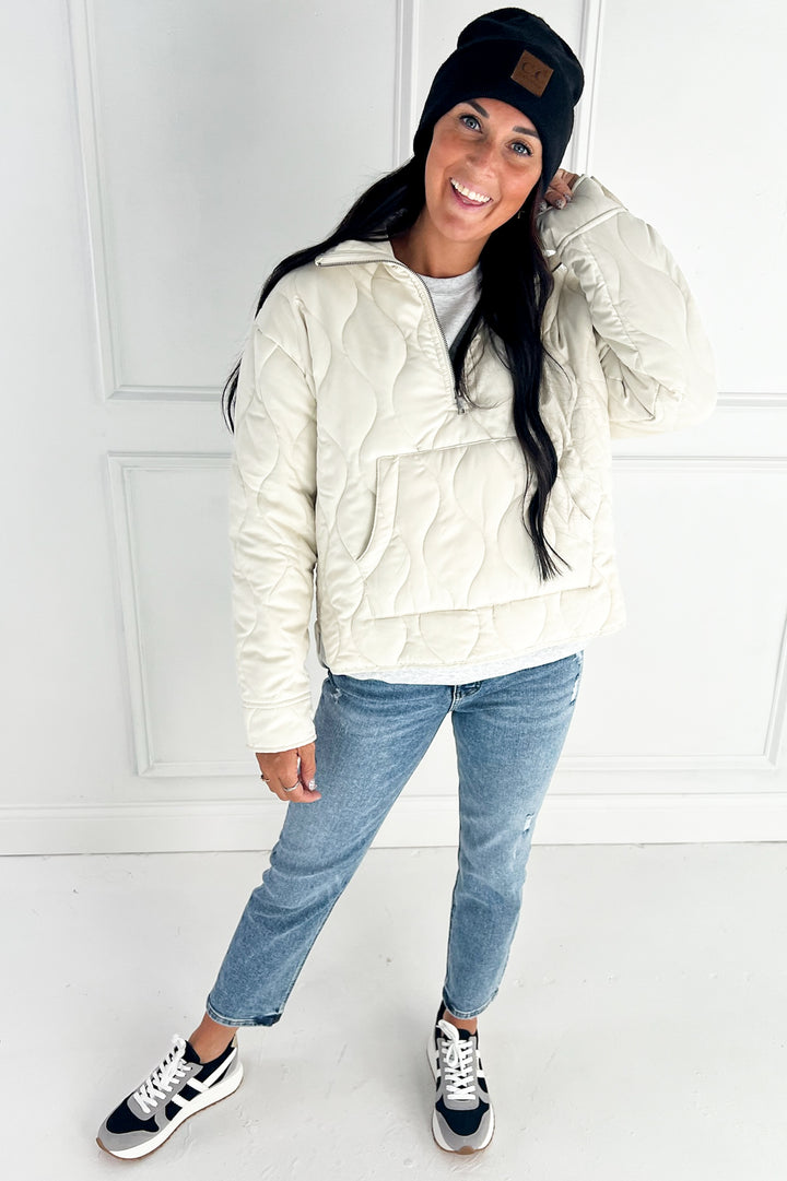 Quilted Half Zip High Neck Pullover