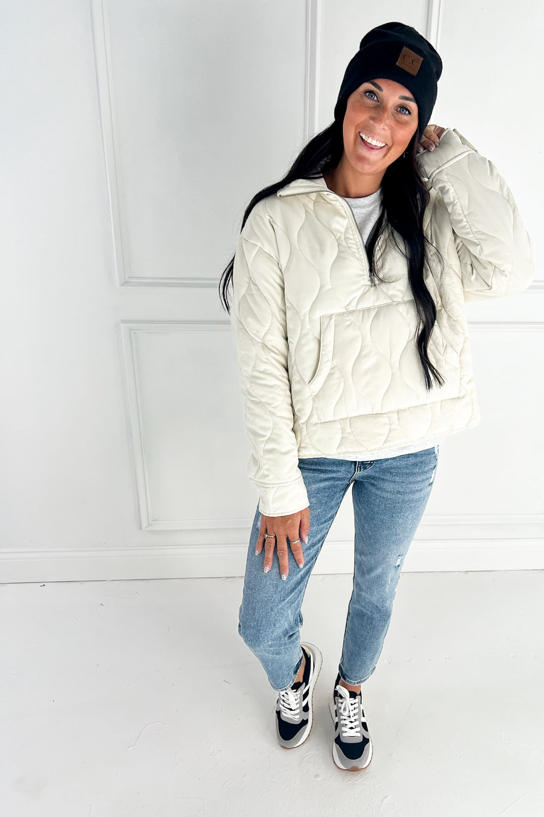 Quilted Half Zip High Neck Pullover