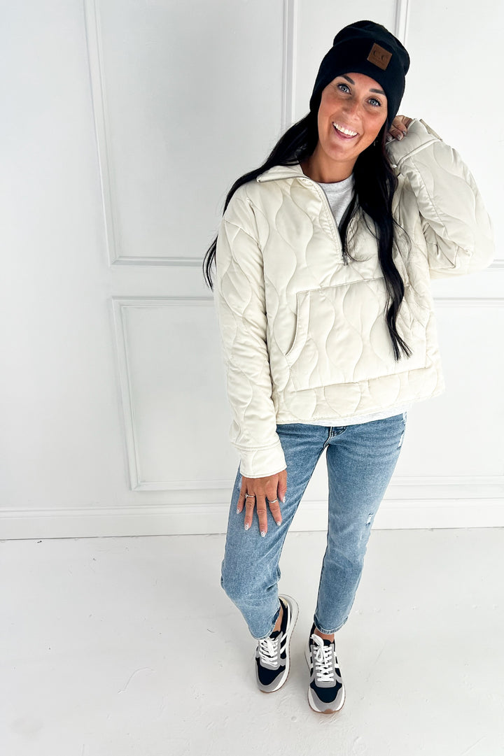 Quilted Half Zip High Neck Pullover