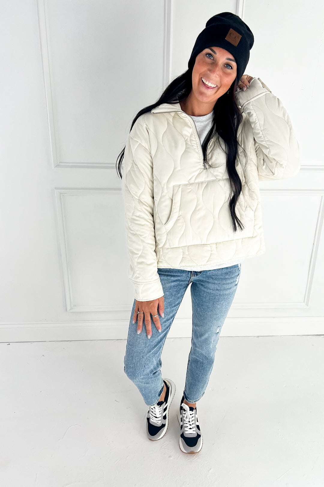 Quilted Half Zip High Neck Pullover