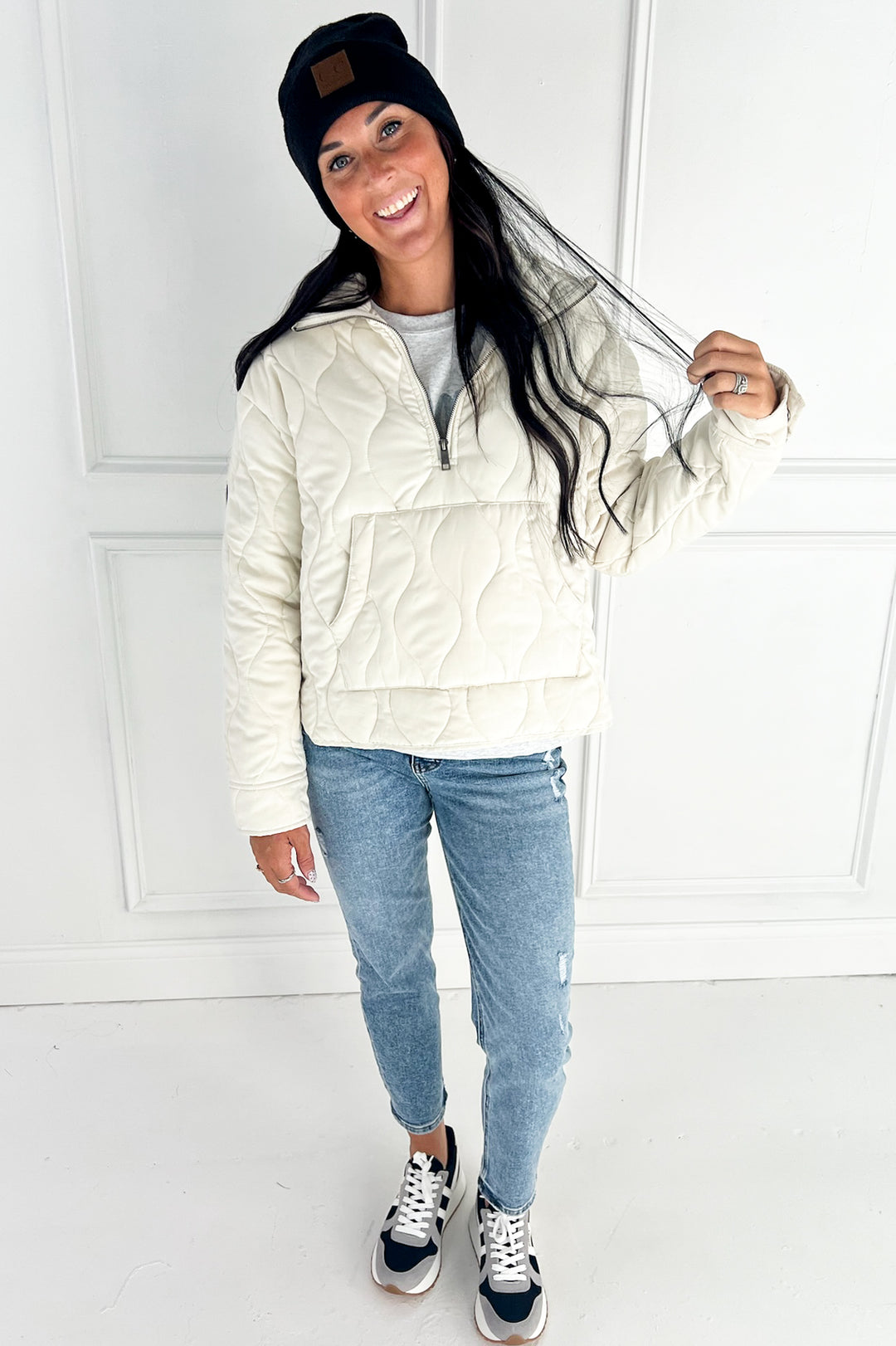 Quilted Half Zip High Neck Pullover