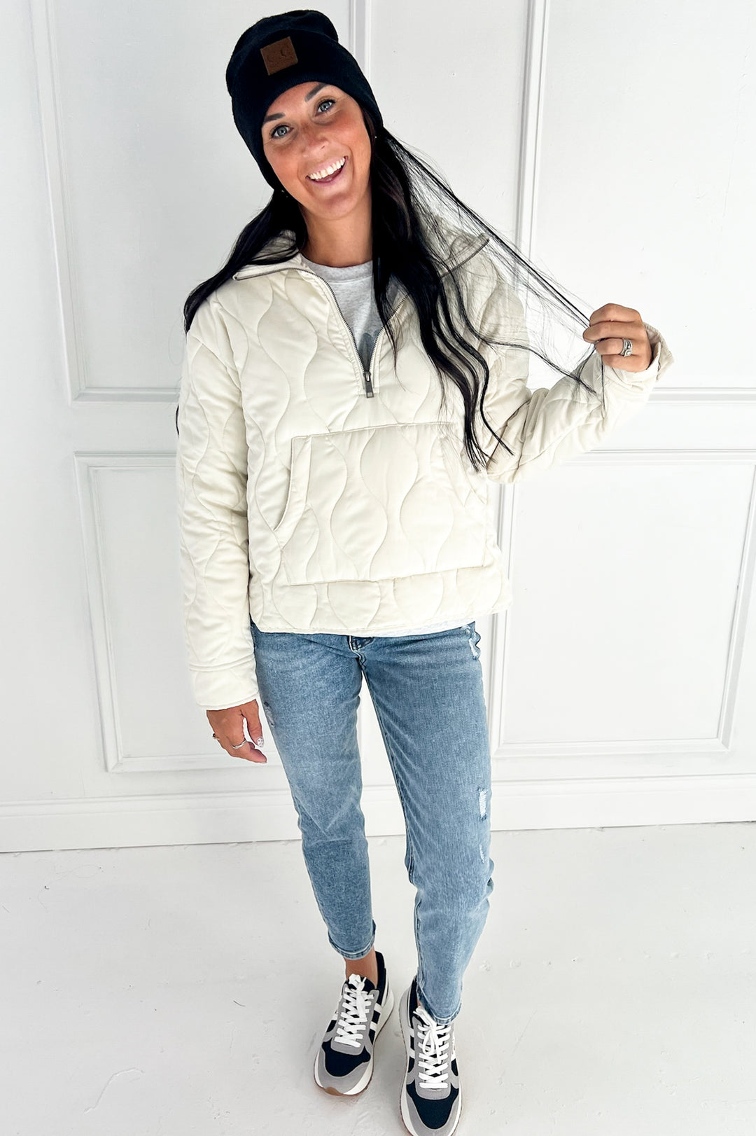 Quilted Half Zip High Neck Pullover