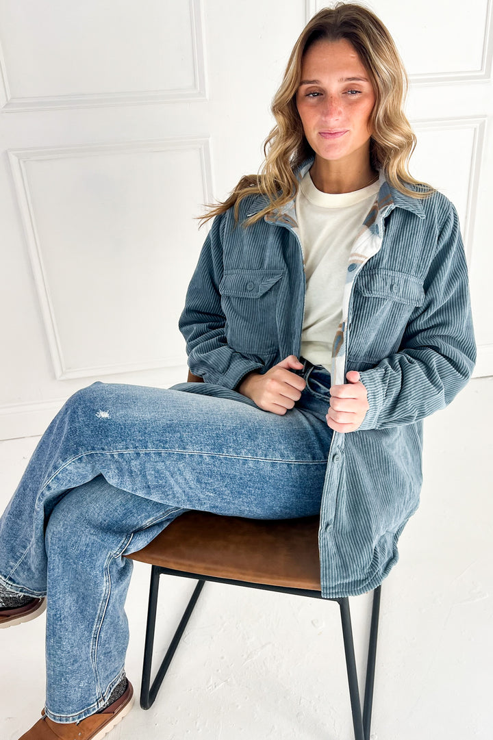 Plaid Lined Corduroy Flannel Shacket