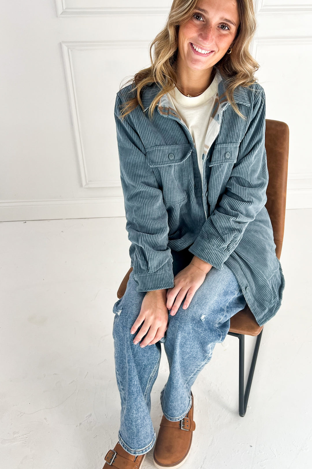 Plaid Lined Corduroy Flannel Shacket