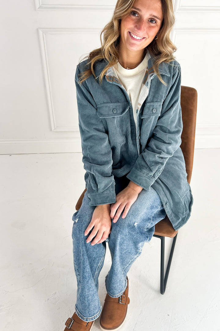 Plaid Lined Corduroy Flannel Shacket
